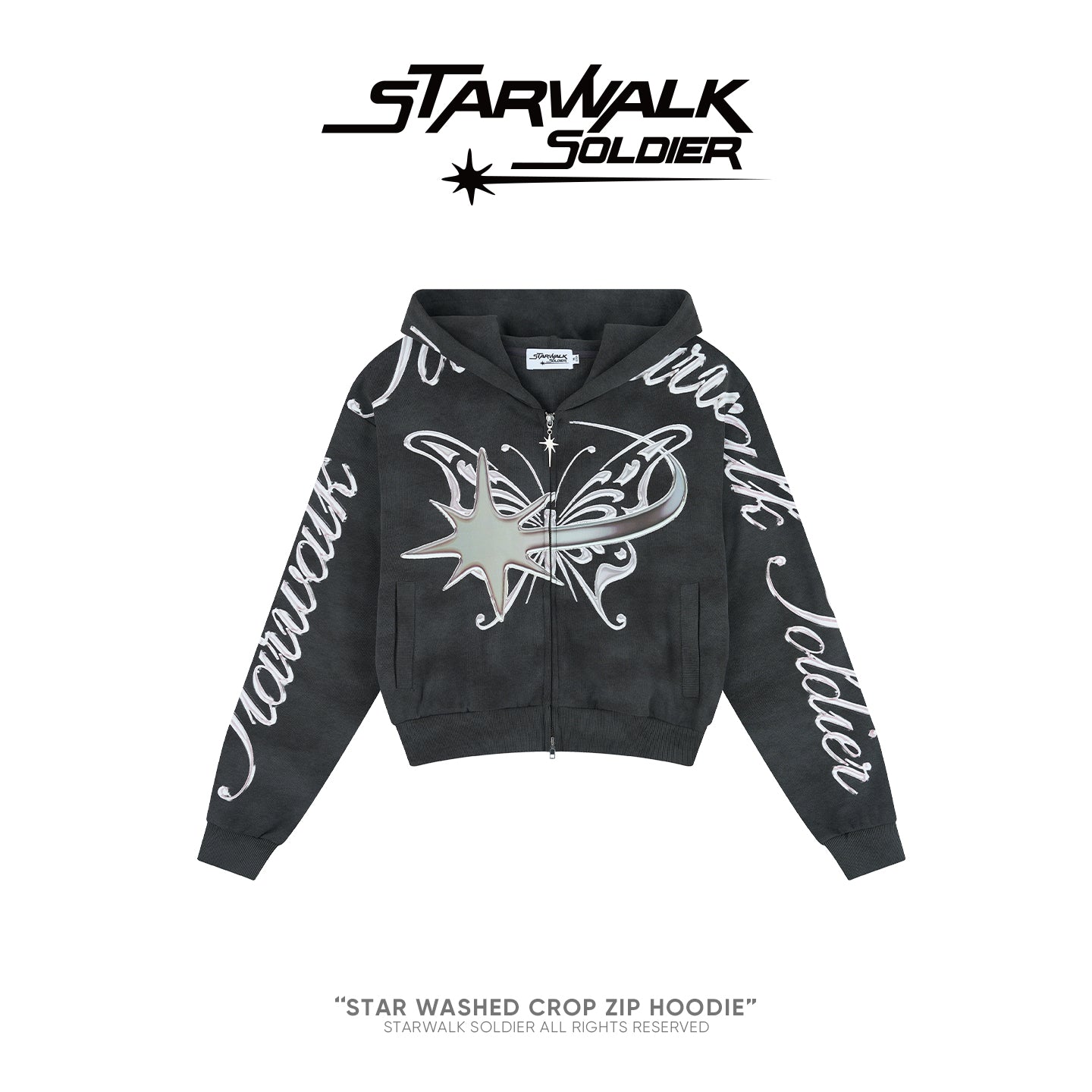 STAR WASHED CROP ZIP HOODIE