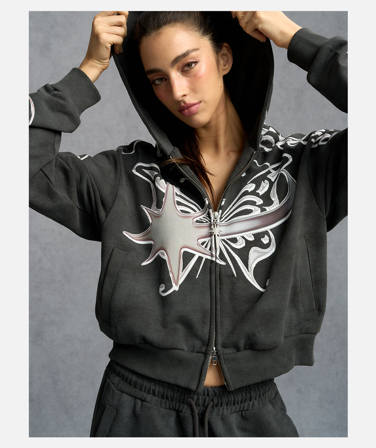 STAR WASHED CROP ZIP HOODIE