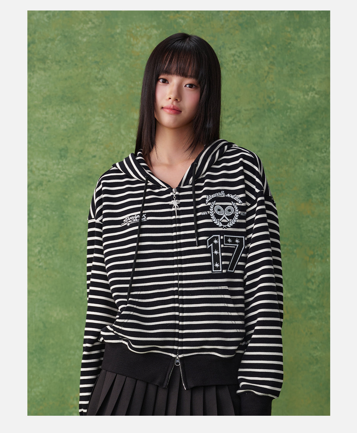 Balck Striped Zip Up Hoodie
