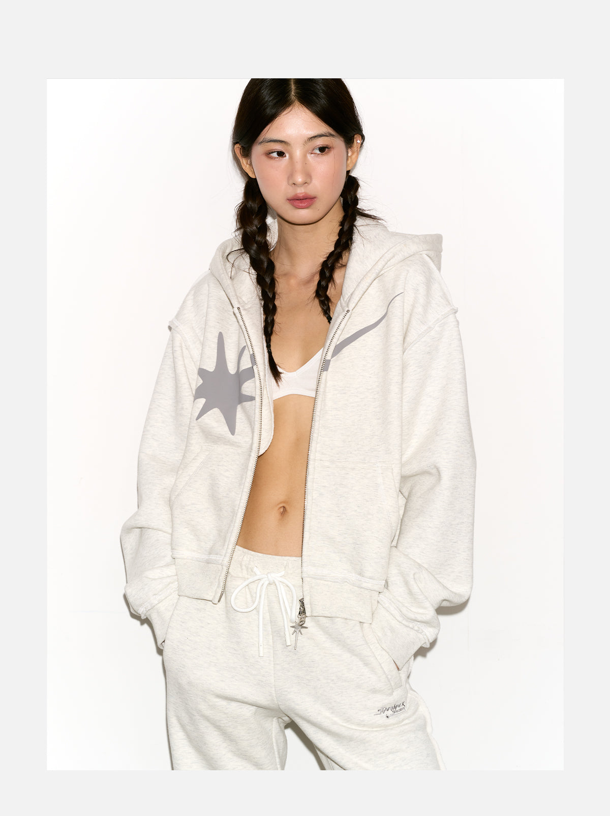 BASIC STAR CROP ZIP HOODIE