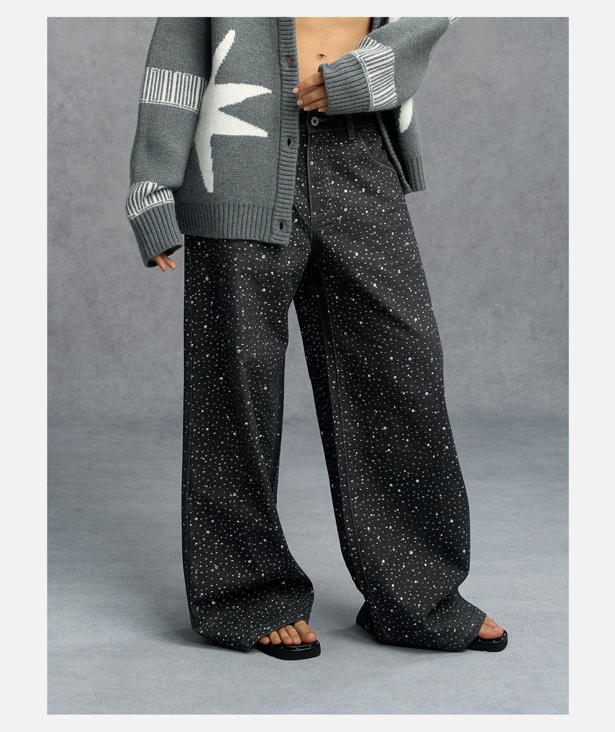 STAR RHINESTONES BAGGY JEANS