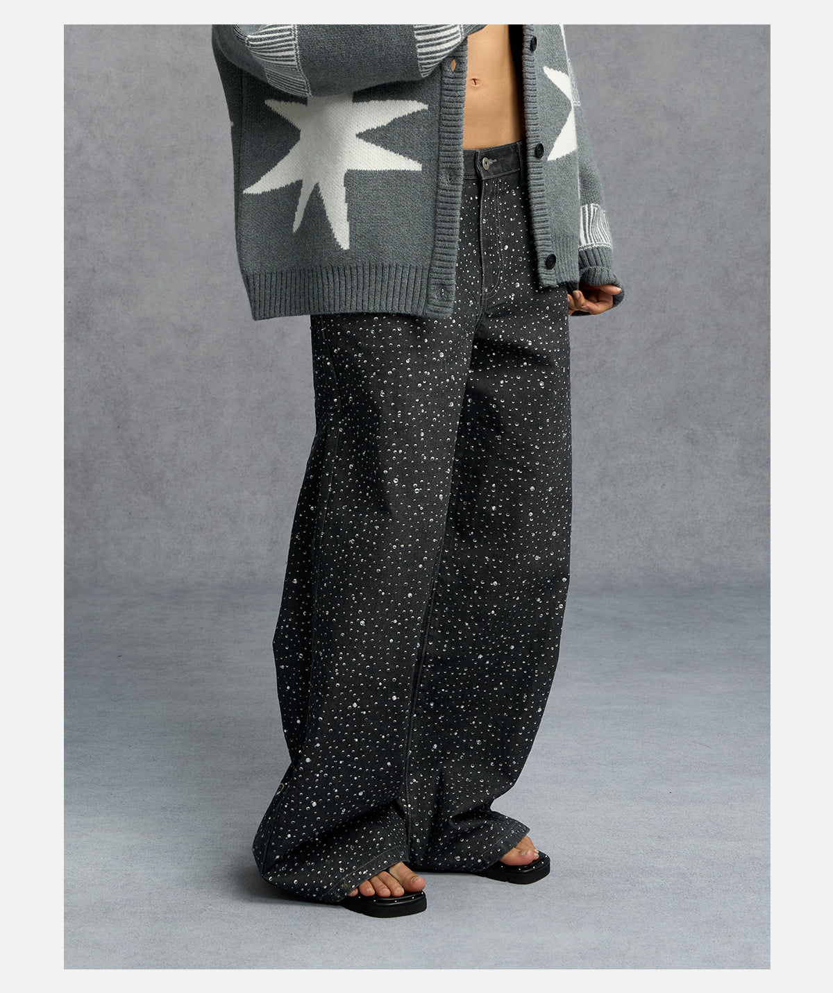 STAR RHINESTONES BAGGY JEANS