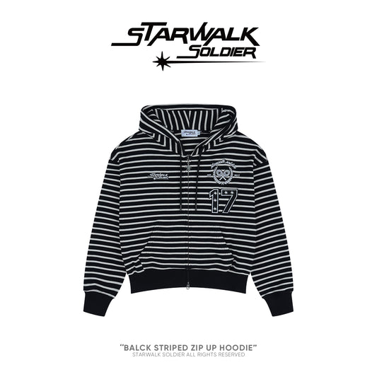 Balck Striped Zip Up Hoodie