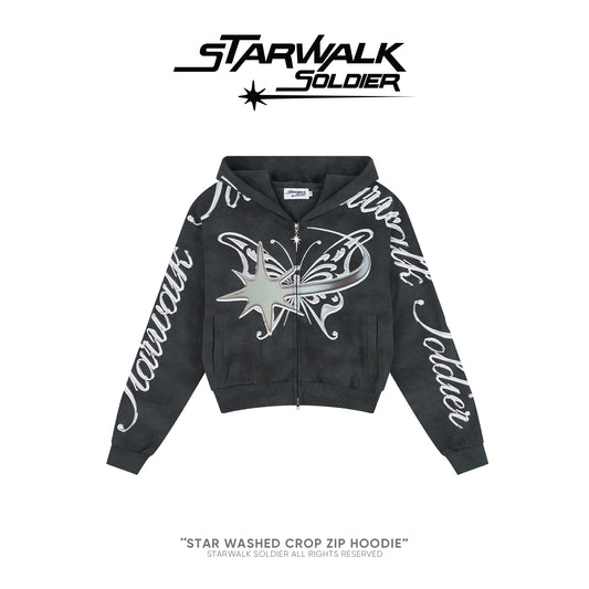 STAR WASHED CROP ZIP HOODIE
