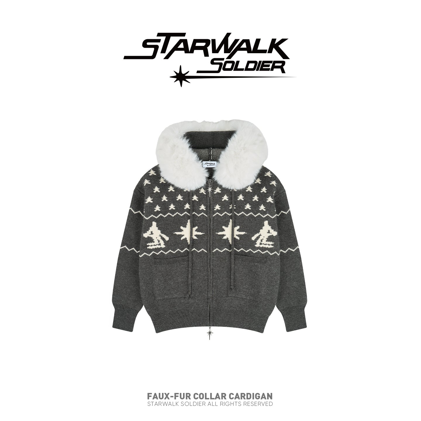 Faux-Fur Collar Cardigan