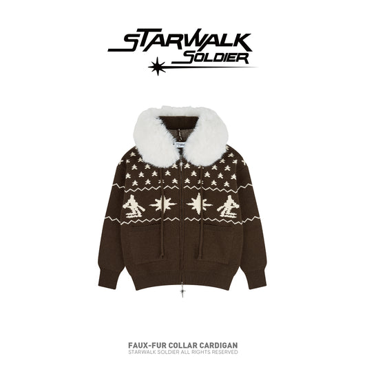 Faux-Fur Collar Cardigan