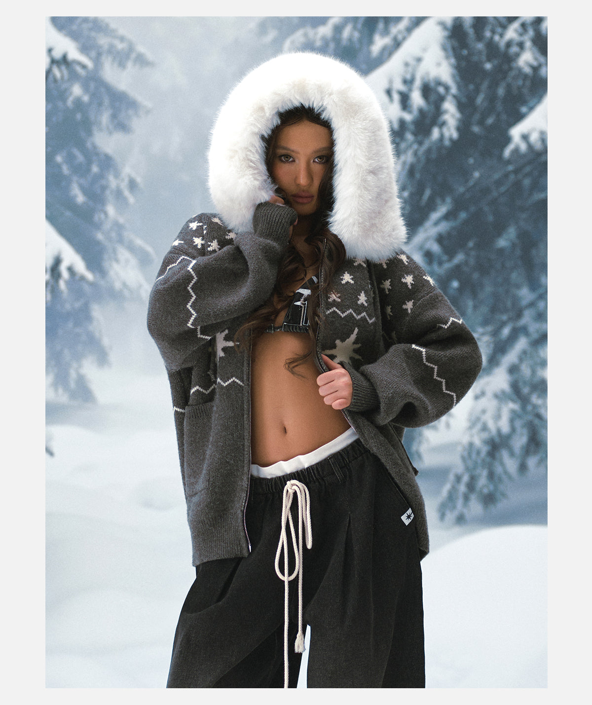 Faux-Fur Collar Cardigan