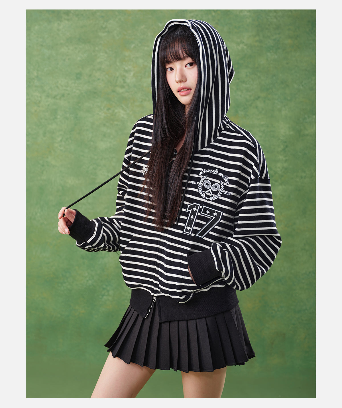 Balck Striped Zip Up Hoodie