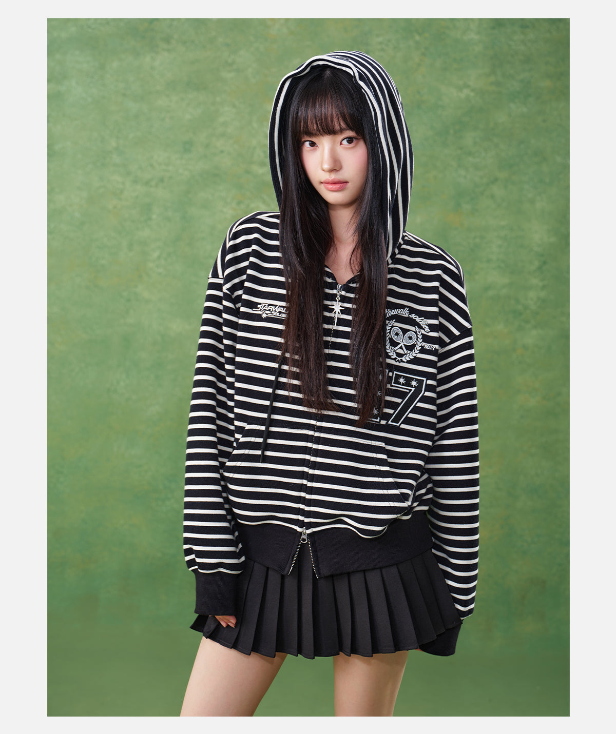 Balck Striped Zip Up Hoodie