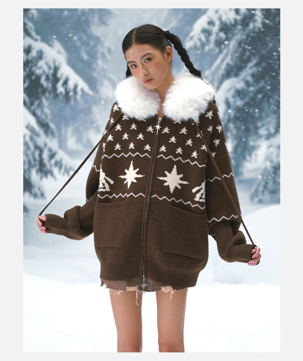 Faux-Fur Collar Cardigan