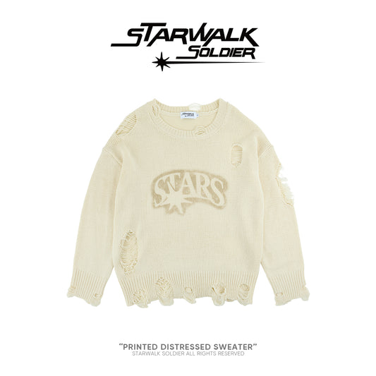 Printed Distressed Sweater