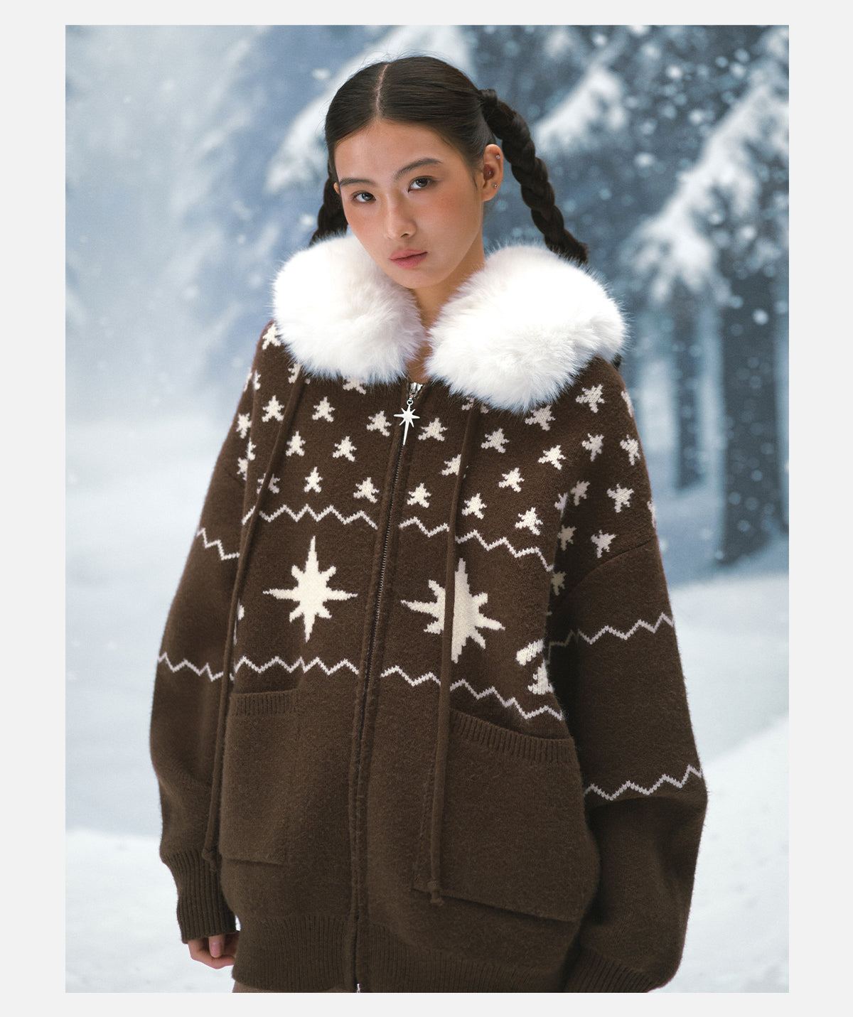 Faux-Fur Collar Cardigan