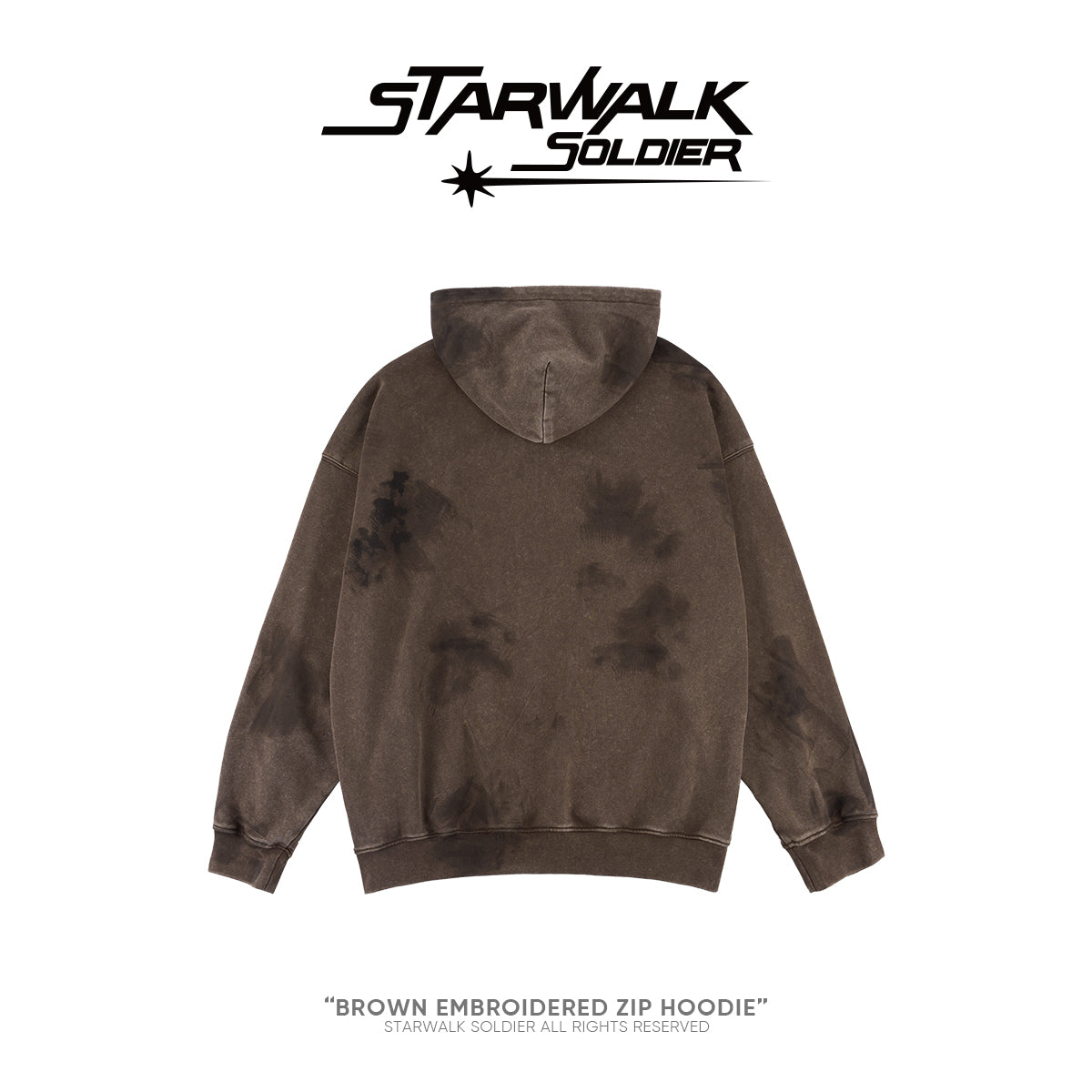 Brown Embroidered Zip Hoodie