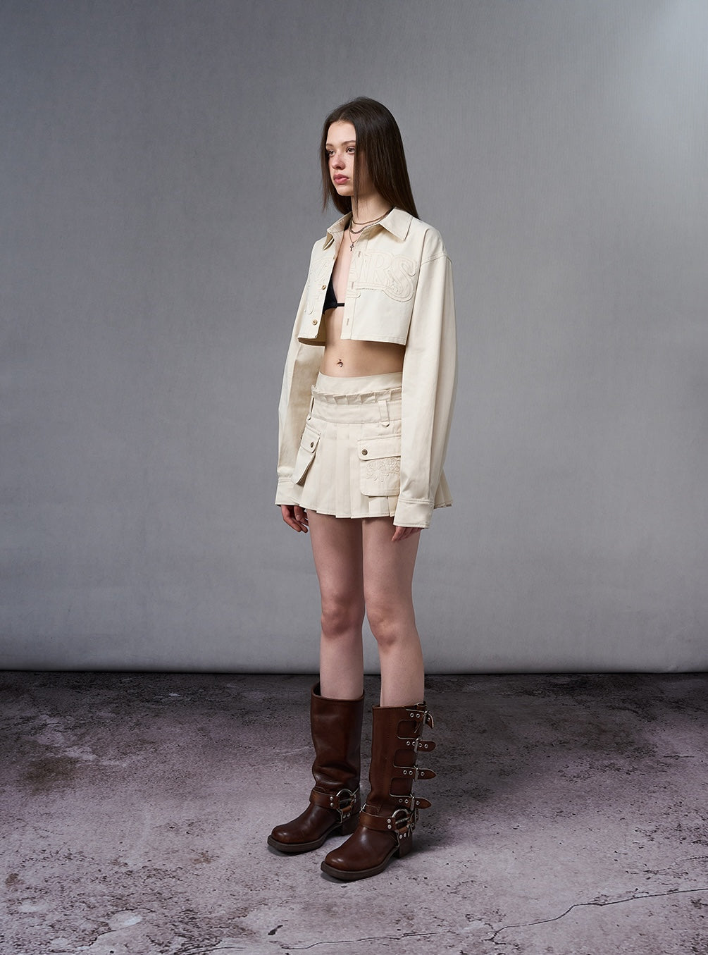 Beige Pleated Mini skirt