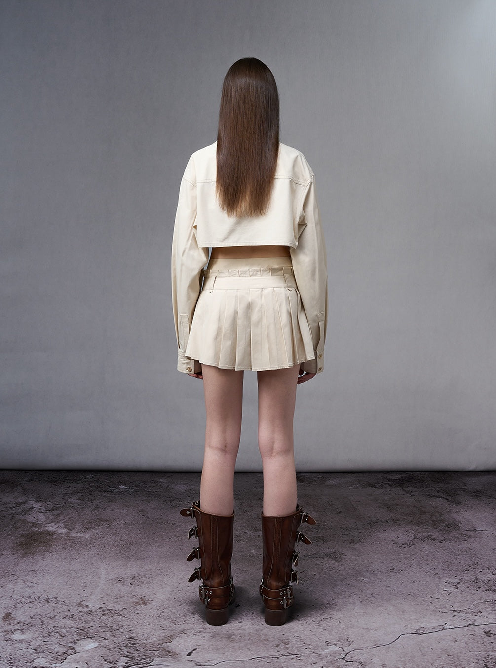 Beige Pleated Mini skirt